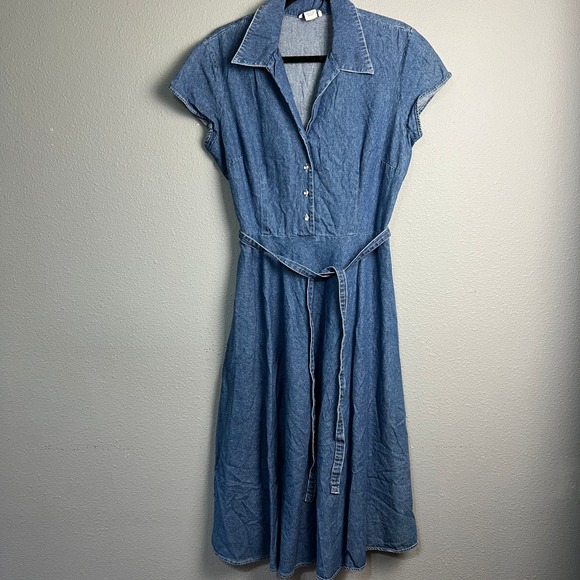 Robbie Bee Dresses & Skirts - Robbie Bee Denim Jean Dress Size 14 Midi Shirt Dress Rhinestone Buttons Collared